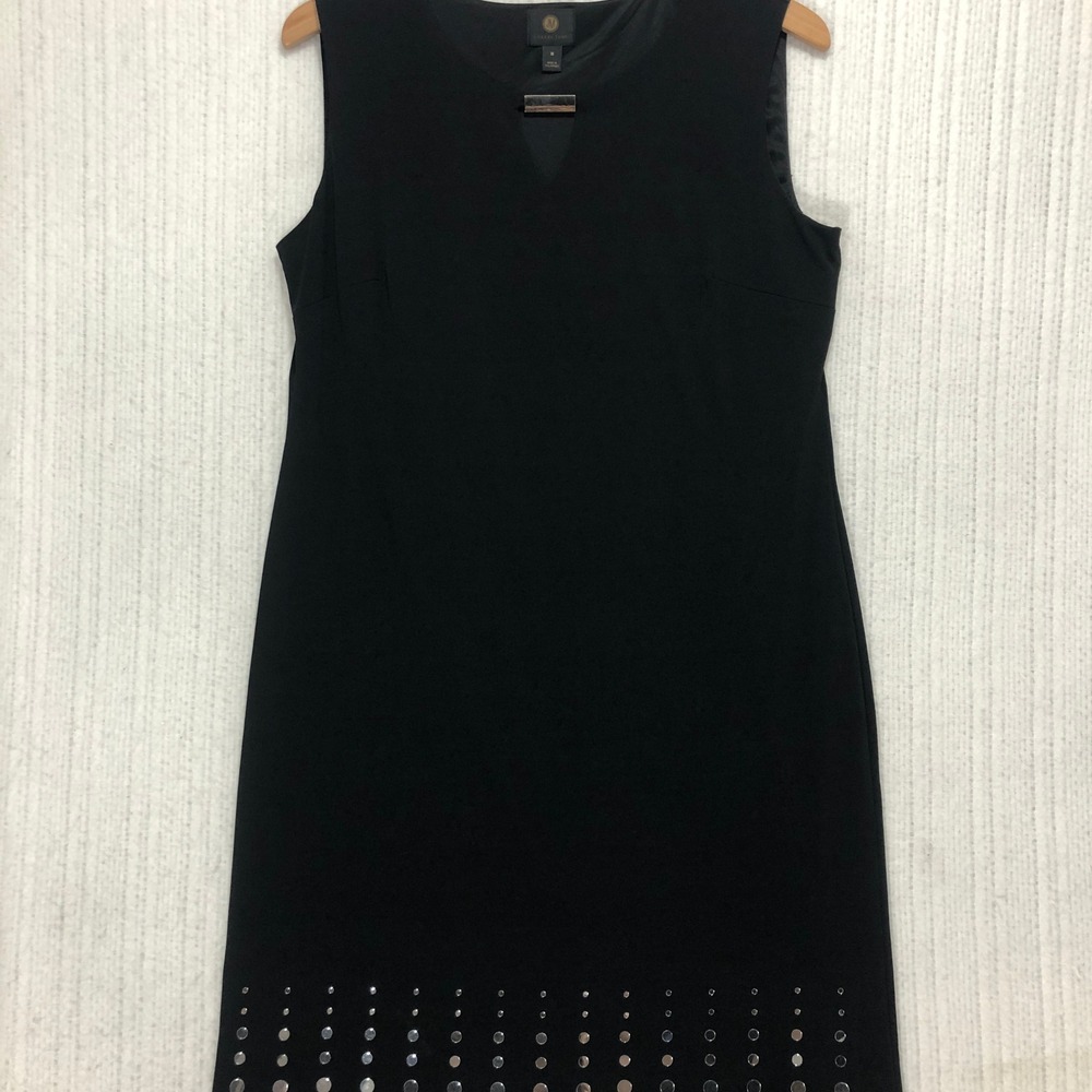 JM Collection Womens Black Studded Hem Sleeveless Sheath Dress Size M Metal Bar